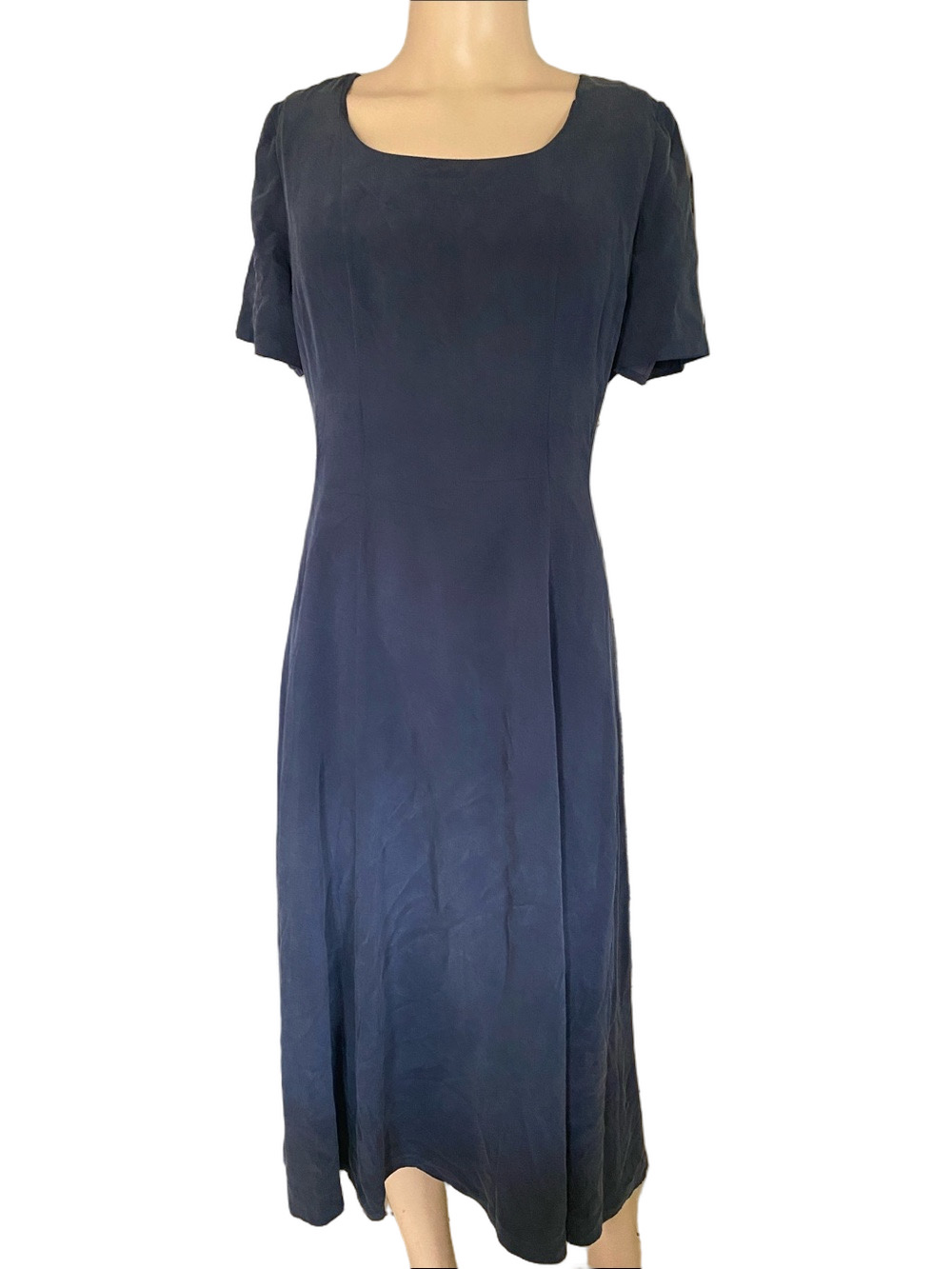 Laura Ashley Navy Square-Neck Midi silk Dress